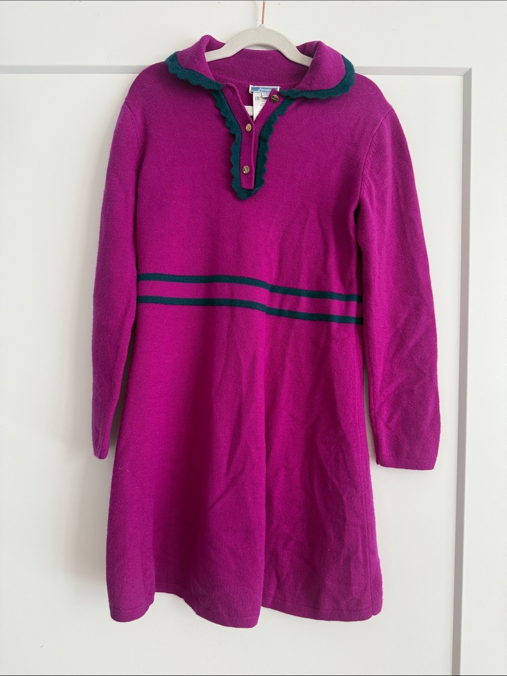 Jacadi Fuchsia Dress with Dark Green Trim